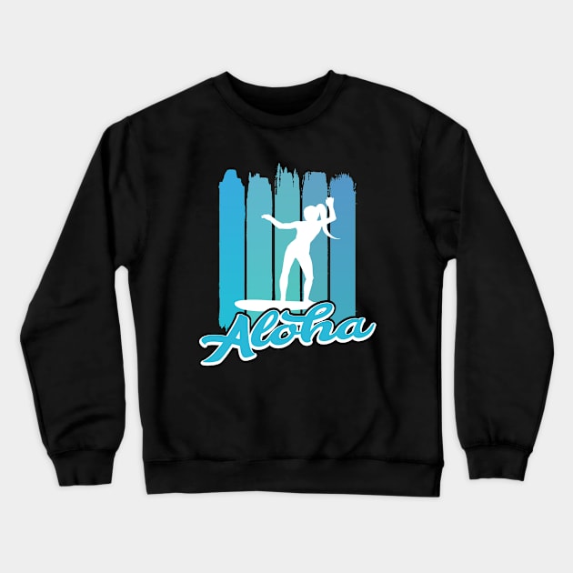 Women's Surfing Hawaii Beach Retro Surfing Hawaiian Aloha. Crewneck Sweatshirt by Jas-Kei Designs